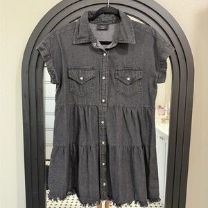 Vici Black Denim Mini Dress with Pearl Snaps
